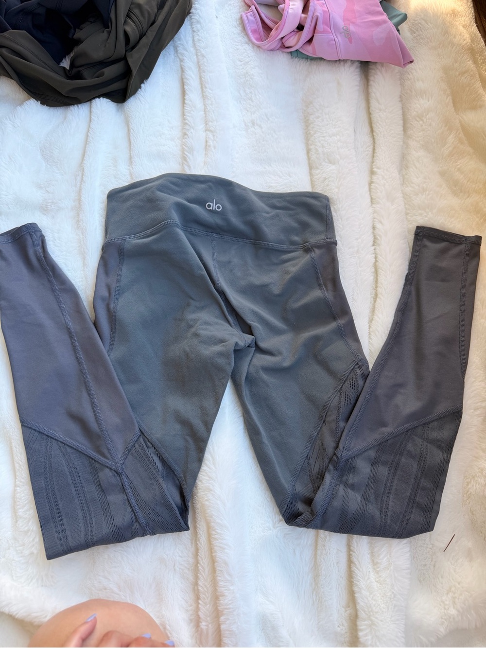 ALO Yoga Charcoal Mesh-Panel High-Rise Leggings